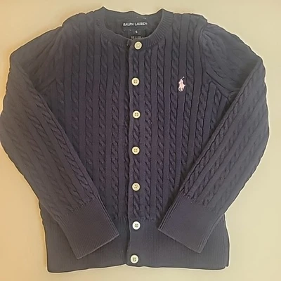 Polo Ralph Lauren Niñas Suéter Cárdigan Top Pequeño Niños Talla 5 Azul Marino Foto 1 de 4