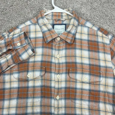 American Eagle Mens Orange Blue Plaid Flannel Button Up Shirt Long Sleeve Large - Image 1 of 4
