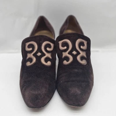 Zapatos de salón de gamuza marrón vintage Martinez Valero Choc bordados talla 10 Foto 1 de 4