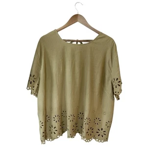 Madewell Floral Eyelet Linen Crop Top Cut Out Back Olive Green Size 2X NWTs - Picture 1 of 13