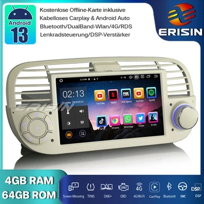 8-Core Android 13 Autoradio GPS DSP Navi DAB+CarPlay RDS Fiat 500 500C 500S 500E - Bild 1 von 4