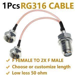 F Female to 2X F Male RF Pigtail Splitter Combiner 3 Way Y Type Coaxial Cable - Picture 1 of 3
