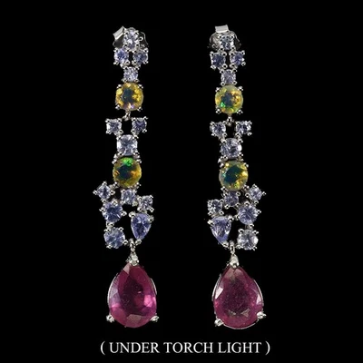925 Sterling Silver Earrings Pear Ruby 9x7mm Fire Opal Tanzanite Gemstone - Image 1 of 4