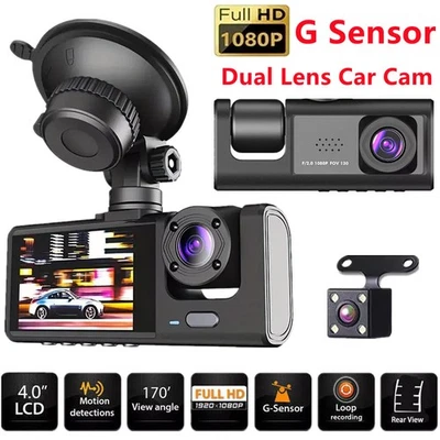 3 Lens Car Dash Cam Kit Front And Rear Camera HD 1080P DVR Security Recorder UK