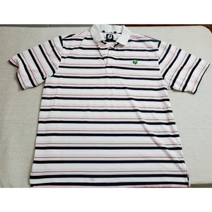 Footjoy Golf Polo Shirt Mens Large Pink Blue White Striped Pullover Casual - Picture 1 of 8