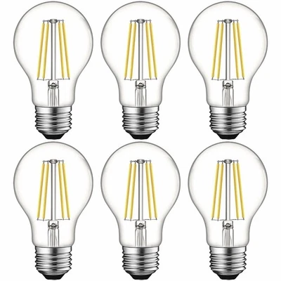 6x Luxrite A19 LED Dimmable Clear Edison Light Bulb 60W 5000K 800lm E26 Base - Image 1 of 4