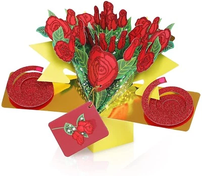 pop up card 3D  “Glitter Rose Bouquet Box” Pop-up Greeting Card - Image 1 of 3