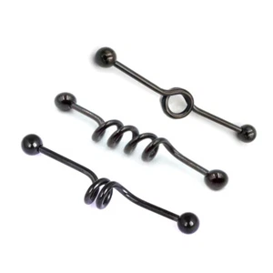 3pc Set Steel Multi Layer Spiral Industrial Bar Scaffold Ear Barbell PIERCING - Picture 1 of 8
