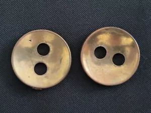 Two Vintage Goldtone Metal Sewing Buttons Coat Concave 2 Holes Buttons Brass? - Picture 1 of 4