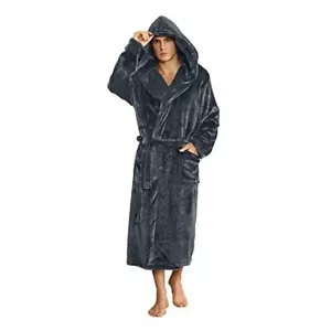Mens Hooded Robe, Plush Robes for Men XX-Large-3X-Large A-dark Grey Hooded - Picture 1 of 6