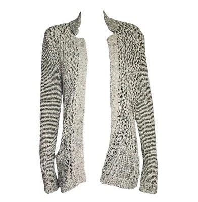 SKIES ARE BLUE Black White Knit Open Front Cardigan Sweater Womens Size M Medium - Image 1 of 4