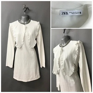 Vestido Zara Blanco con Volantes Superpuesto Midi Túnica Algodón Mediano - Imagen 1 de 12