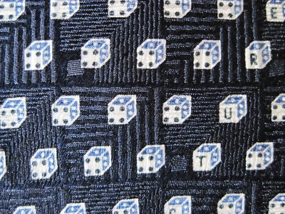STRUCTURE Black White Blue Dice Gambling Games Woven Made USA Necktie Tie B24 - Image 1 of 4