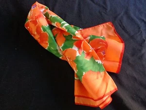 Vintage Fashion Scarf Orange Floral Green 26" x 26" Polyester  - Picture 1 of 3