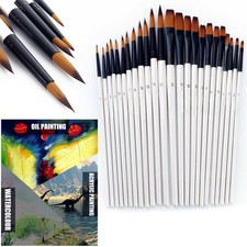 12Pcs Tip/Flat Artist Paint Brushes Set Acrylic Oil Watercolor Painting Art Set#