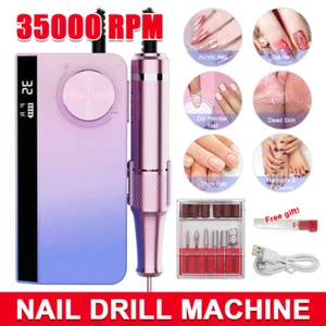 Portable Electric Nail Drill Machine Rechargeable Manicure Pedicure LCD 35000RPM - Picture 1 of 23