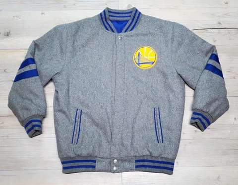 Golden State Warriors Kids Gray Blue Reversible Jacket by JH Design Youth Med Cover