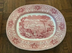 Antique Red Transferware Edge Malkin EM Co Platter Ironstone Italy Series 13” - Picture 1 of 8