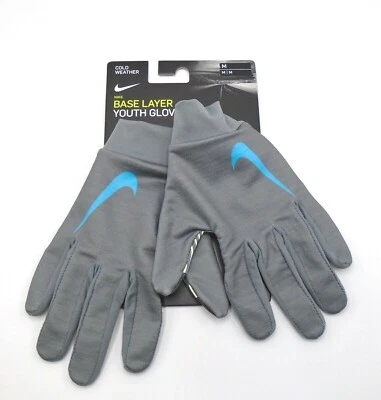 Nike Youth Base Layer Gloves Smoke Grey/Turquoise Blue Youth Medium - Image 1 of 4