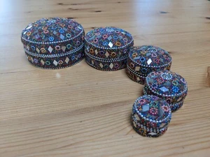 Vintage Metal Trinket Jewelery Box Set Mosaic Nesting breaded mirrors - Picture 1 of 7
