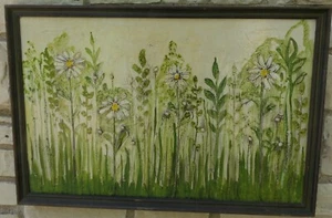 MID CENTURY MODERN GEMÄLDE LANDSCHAFT HOHES GRAS UND GÄNSEBLÜMCHEN BLUMEN 60er JAHRE - Bild 1 von 11