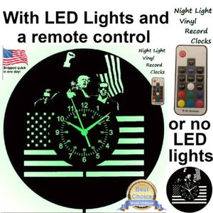 Trump USA Flag Americana vinyl record wall clock w/wo LED back light t shirt art - Picture 1 of 10