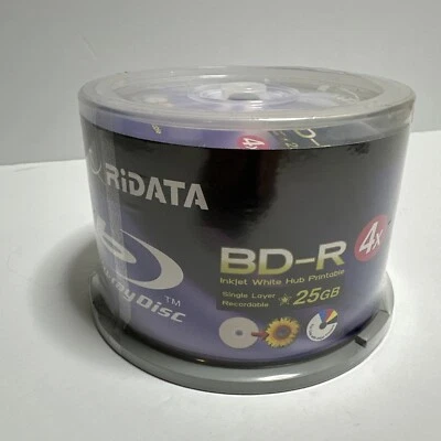 Ridata BD-R 4x 25GB Blu-ray Media White Inkjet Hub Printable Discs - Pack of 50 - Image 1 of 4