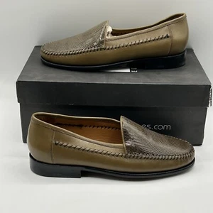 NUEVO Zapatos Mocasines David Eden Para Hombres Piel de becerro y Cuero de Reptil Verde Sin Cordones Talla 8 - Imagen 1 de 11