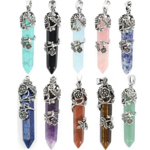 Collar colgante de punto de curación de cristal de cuarzo prisma hexagonal de piedras preciosas hágalo usted mismo 10 piezas - Imagen 1 de 12