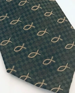 #1594 Divinity polyester Green Necktie with Christian fish 57x4 - Picture 1 of 5