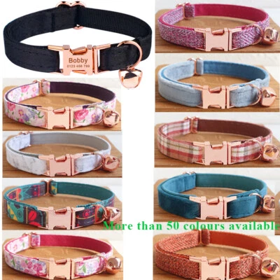 Personalised Kitten Cat Collar with Bell Custom Engrave Name Rose Gold Tag Puppy - image 1 of 3