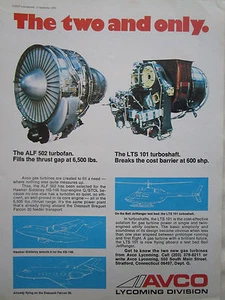 4/1974 PUB AVCO LYCOMING ALF 502 TURBOFAN LTS 101 TURBOSHAFT ORIGINAL AD - Picture 1 of 1
