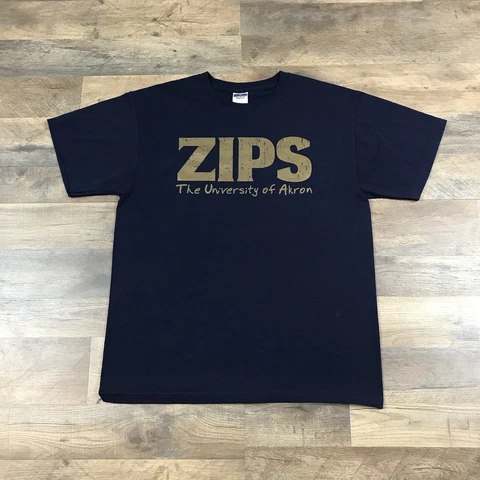 Akron Zips T-Shirt Mens Large Short Sleeve Navy Blue Cotton College Sports Adult Cover