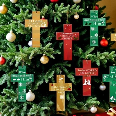 Hanging Wooden Cross Decoration Christmas Tree Wooden Cross Pendant; U5M8 - Image 1 of 4
