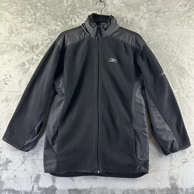 锐步羊毛夹克男式 XL 黑色全拉链隐藏帽 — 第 1/4 张图片