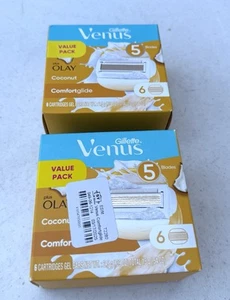 2 -Gillette Venus PLUS Olay Coconut Comfortglide Womens 5 Blades - 12 Cartridges - Picture 1 of 2