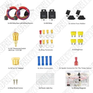 Dual Electric Fan Relay Kit Electric Radiator Fan Kit Temperature Sensor Switch - Picture 1 of 5