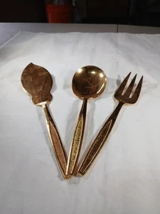 3pc Gold Tone Serving Pieces Utensils Vintage 8in  - Picture 1 of 6