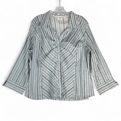 Cato Womens Button Down Shirt Size XL White Textured Metallic Stripe 3/4 Sleeve - Image 1 of 4