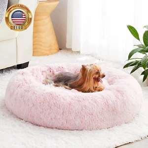 Calming Dog Bed Cat Bed Donut, Faux Fur Pet Bed Self-Warming Donut Cuddler, Comf - Picture 1 of 6