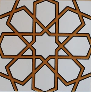 Turkish Iznik Raised Mustard & Black Geometric Pattern 8"x8" Ceramic Tile - Picture 1 of 2