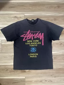 Camiseta Stussy International Rara De Colección, Para Hombre Grande, Negra, Estampado en Color, Camiseta City - Imagen 1 de 7