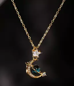 Womens Necklace Moon Star Sky Pendant Gold Plated Stainless Steel Chain Jewelry - Picture 1 of 5