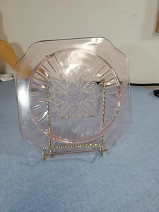 Pretty Pink Adam Depression Glass Footed Cake Plate by Jeanette Glass - Picture 1 of 5