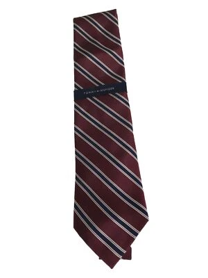 Corbata de cuello Tommy Hilfiger para hombre rojo/azul borgoña rayas blancas nueva con etiquetas Foto 1 de 4