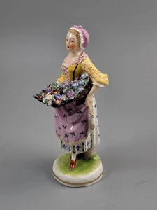 Antik Porzellan Figur Blumen Verkäufer Dressler Kister C.1903 Ludwigsburg Mark - Bild 1 von 8