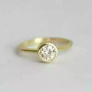 1Ct Round Lab-Created Bezel Set Diamond Solitaire Women's 14K Yellow Gold Finish - Picture 1 of 7