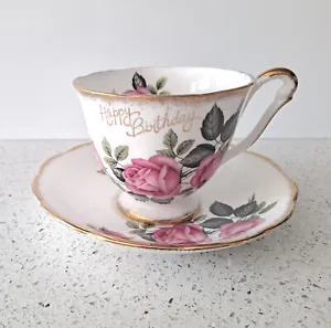 Vtg Princess Anne Happy Birthday Remembrance Series Rose Bone China Cup & Saucer - Picture 1 of 4