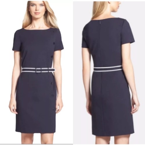 Abito a tubino Tory Burch Sonia blu navy con cintura manica corta collo barca maglia elasticizzata S