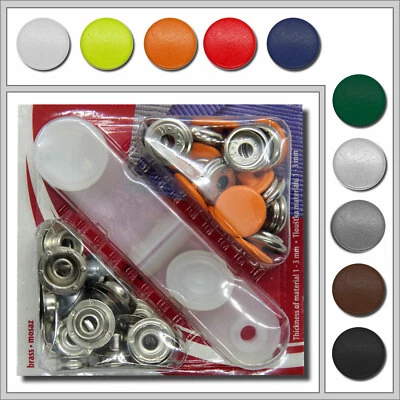 10x Druckknöpfe 15mm Ringfeder mit Werkzeug bunt farbig Metall Set Jeans
